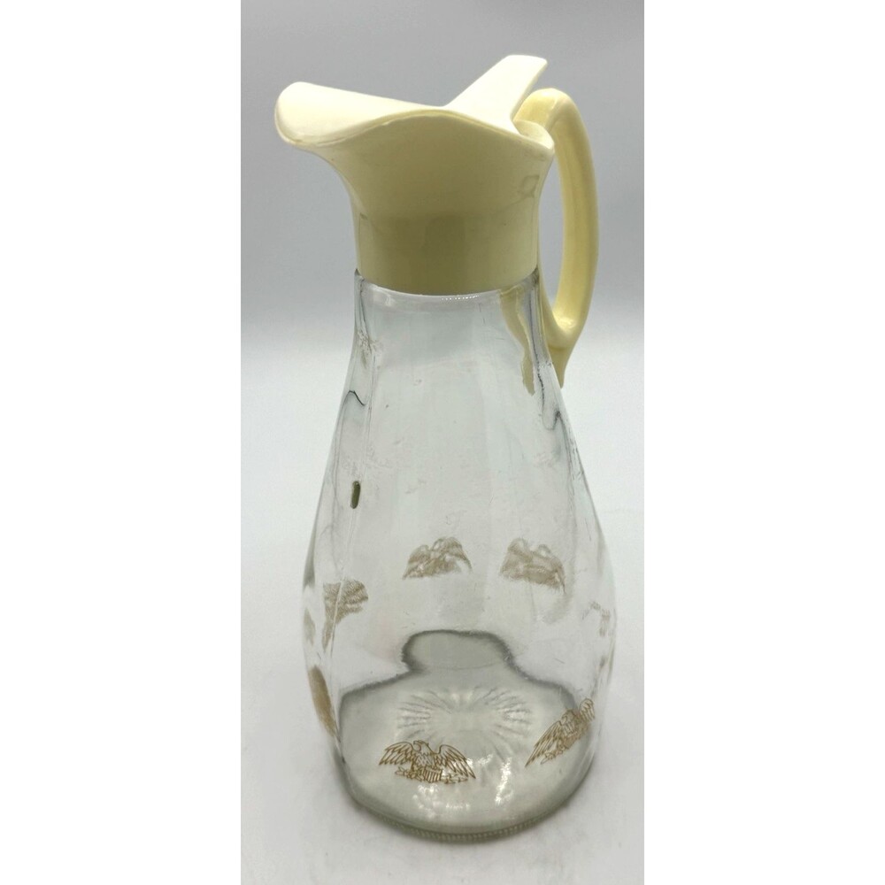 Vintage Log Cabin Syrup Glass Pitcher 8.5-Gold Federal Eagle 1970s Bicentennial
